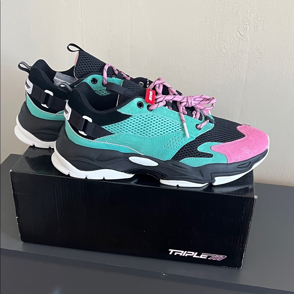 Triple 7 Men's Athletic Shoes - Pink, Teal, and Black